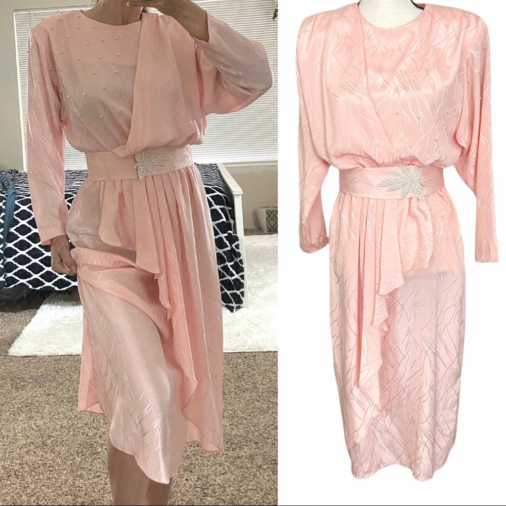 Vintage 80s Pretty Blush Pink Ruffle Dress Costume